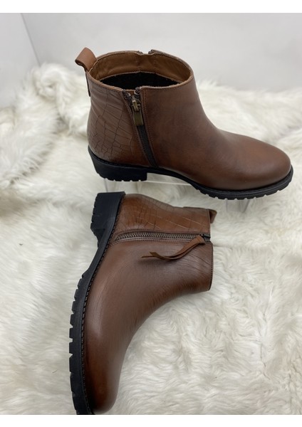 Deri Taba Çift Fermuarlı Püskül Detaylı Bilek Boy Bot (B1A) - Taba - 38 - St00942-Taba-38 fırsatları