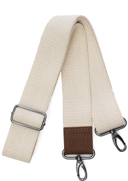 Ecru Narrow Woven Adjustable Bag Strap Ekru Dar Dokuma Ayarlanabilir Çanta Askısı