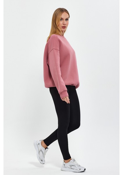 Gül Kurusu Sweatshirt, Oversize Sweatshirt, Kadın Sweatshirt, Bisiklet Yaka Sweatshirt