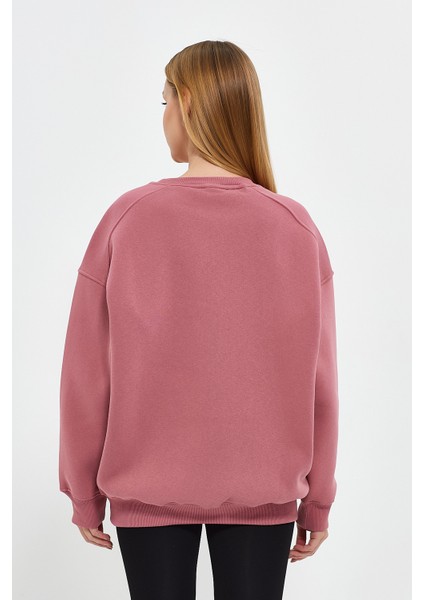 Gül Kurusu Sweatshirt, Oversize Sweatshirt, Kadın Sweatshirt, Bisiklet Yaka Sweatshirt