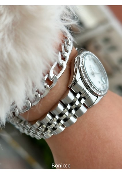 Marka Yeni Sezon Gümüş Renk , Çelik Kordon, Kadın Kol Saati+Bileklik fırsatları