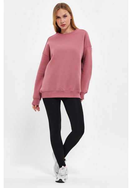 Gül Kurusu Sweatshirt, Oversize Sweatshirt, Kadın Sweatshirt, Bisiklet Yaka Sweatshirt