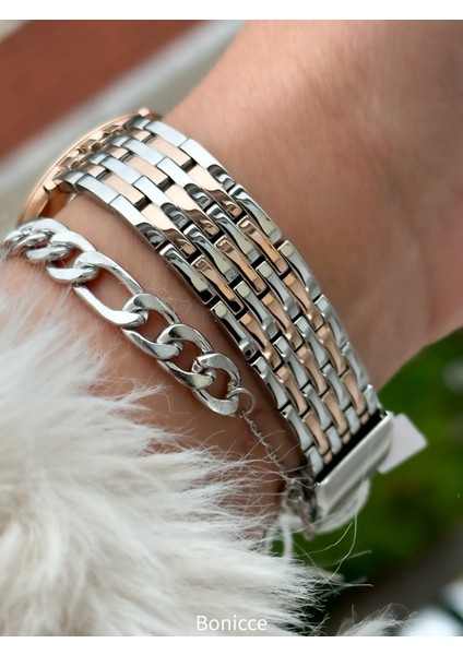 Marka Yeni Sezon Rose Renk, Çelik Kordon, Kutusunda Sade Model Kadın Kol Saati+Bileklik fırsatları