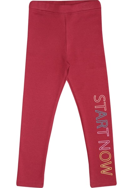 Bordo Start Now Baskılı Kız Çocuk Kışlık Şardonlu Kız Çocuk Tayt