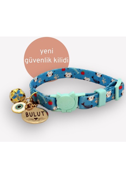 Güvenlik Kilitli Kedi Tasması 1 cm Mavi
