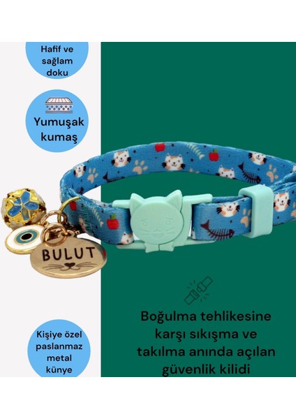 Güvenlik Kilitli Kedi Tasması 1 cm Mavi indirimleri