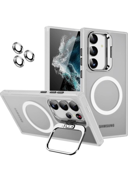 Samsung Galaxy S24 Kılıf Magsafe Standlı + Klon Kamera Lensli Kapak