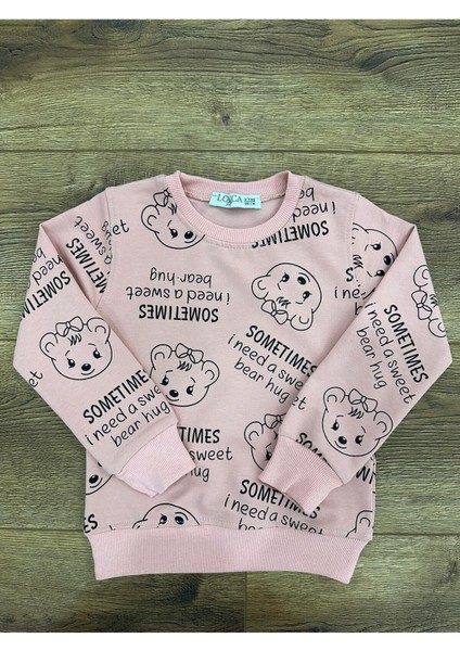 Kız Çocuk Pembe Ayıcıklı Sweatshirt