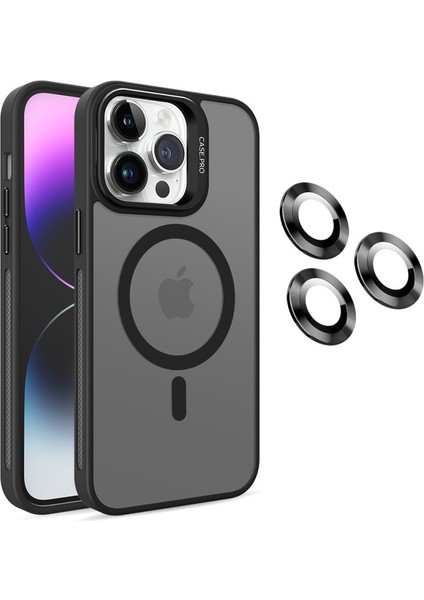 Apple iPhone 14 Pro Max Kılıf Magsafe Standlı + Klon Kamera Lensli Kapak
