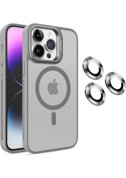 Apple iPhone 14 Pro Max Kılıf Magsafe Standlı + Klon Kamera Lensli Kapak