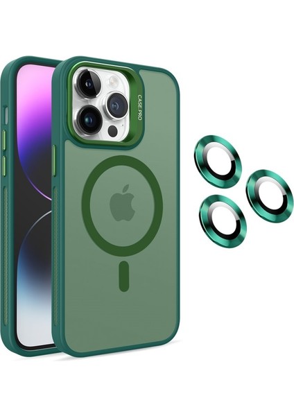 Apple iPhone 14 Pro Max Kılıf Magsafe Standlı + Klon Kamera Lensli Kapak