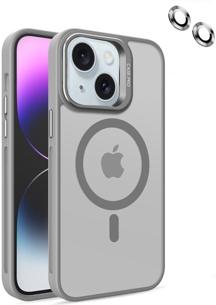 Apple iPhone 14 Kılıf Magsafe Standlı + Klon Kamera Lensli Kapak