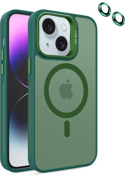Apple iPhone 15 Plus Kılıf Magsafe Standlı + Klon Kamera Lensli Kapak