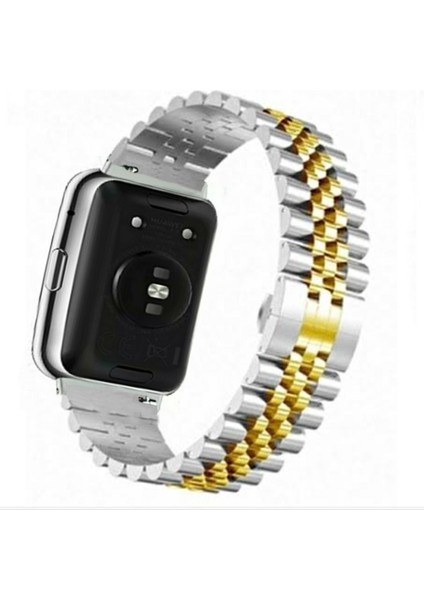 Huawei Watch Fit Uyumlu Rolex Stil Paslanmaz Çelik Kordon Gümüş Altın