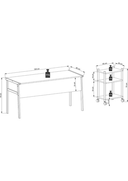 Zenith Çalışma Masası Kitaplık Takımı 150cm Beyaz Meşe