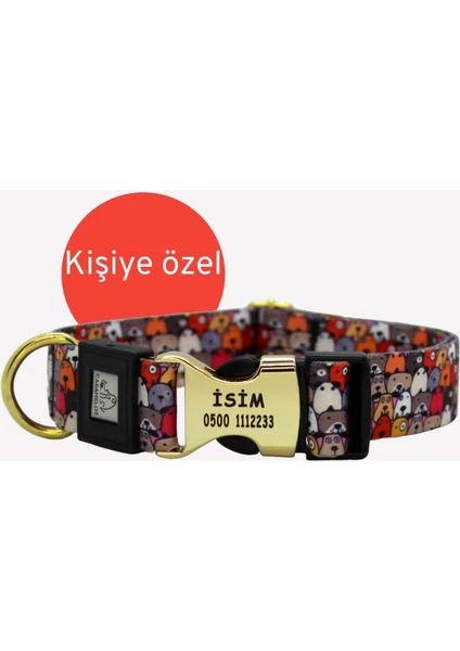 Kişiye Özel Isimli  Künyeli Orta ve Büyük Irk Ayarlanabilir Köpek Boyun Tasması 2,5 cm