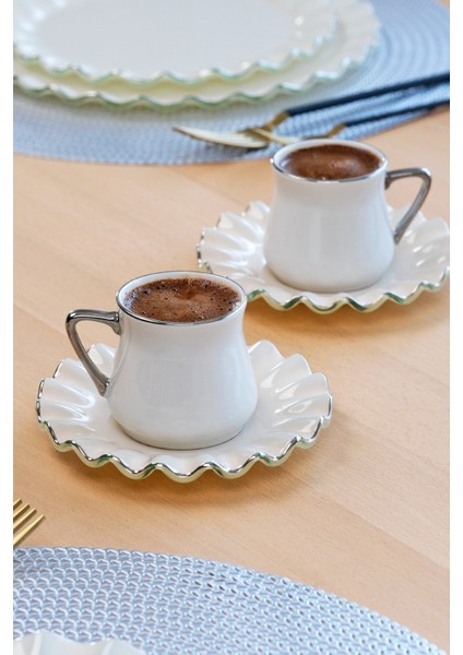 Solid Krem Wavy Platin Yaldızlı 6 Kişilik Cam Kahve Takımı fiyatları