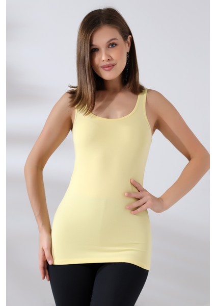 Kadın Basic Pamuklu Esnek Atlet 19057 Açık Sarı