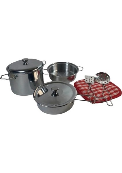 Yıldırım Metal Paslanmaz Çelik Oyuncak Tencere Tava Seti 8 Parça Kız Çocuklar İçin 3+ Yaş