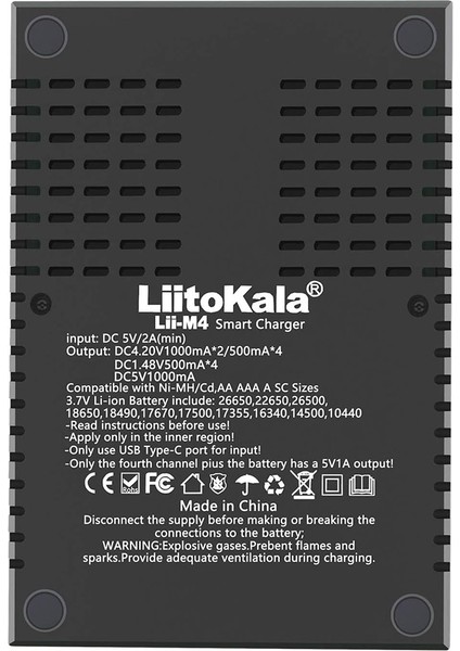 Liitokala Lıı-M4 4 Lü Pil Şarj Cihazı Aleti 5 Volt Usbli 26650 18650 14500 Aa Aaa Modellere Uyumlu