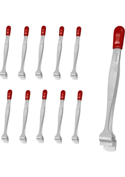 Penset 12cm Paslanmaz Çelik Geniş Uçlu Filtre Kağıdı Cımbızı - 10 Adetlik Toptan Set