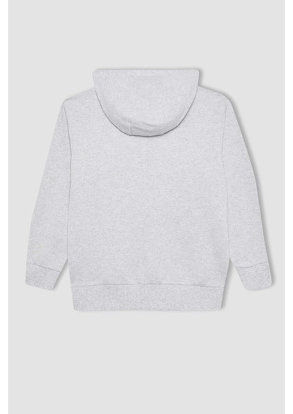 Erkek Çocuk Kapüşonlu Pike Fermuarlı Basic Düz Sweatshirt B6503A824SP