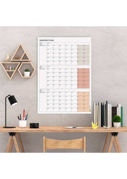 Tarihsiz Üç Aylık Duvar Takvimi Kahverengi Üç Aylık Duvar Planlayıcısı 90 Günlük Takvim 90 Günlük Plan 35 x 50 cm