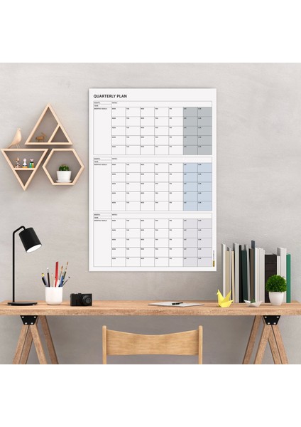 Tarihsiz Üç Aylık Duvar Takvimi Gri Renk Üç Aylık Duvar Planlayıcısı 90 Günlük Takvim 90 Günlük Plan 70 x 100 cm