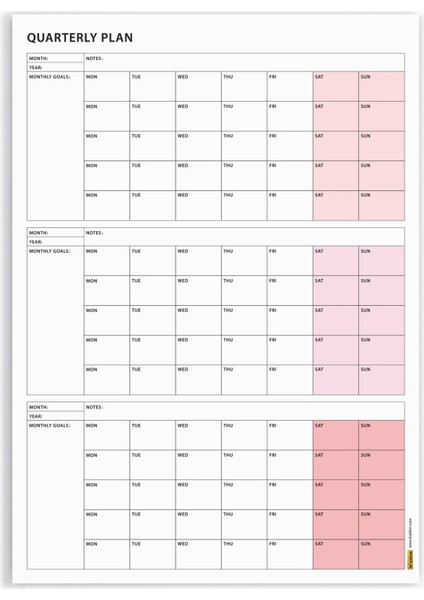 Tarihsiz Üç Aylık Duvar Takvimi Pembe Renk Üç Aylık Duvar Planlayıcısı 90 Günlük Takvim 90 Günlük Plan 70 x 100 cm