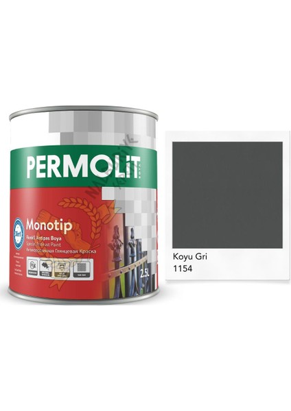Monotip Astarlı Antipas Boya Koyu Gri 0.75 Lt.