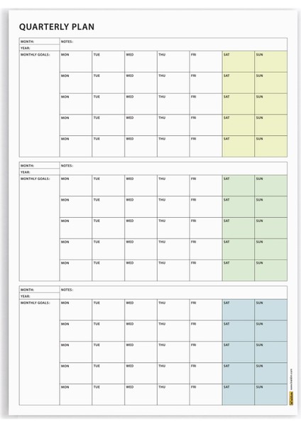 Tarihsiz Üç Aylık Duvar Takvimi Yeşil Üç Aylık Duvar Planlayıcısı 90 Günlük Takvim 90 Günlük Plan 50 x 70 cm