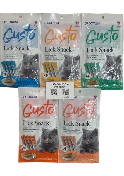 Gusto Lick Snack Kedi Ödül Maması Tamamlayıcı Mama Kedi Pudingi 4X15GR x 5 Paket Karışık