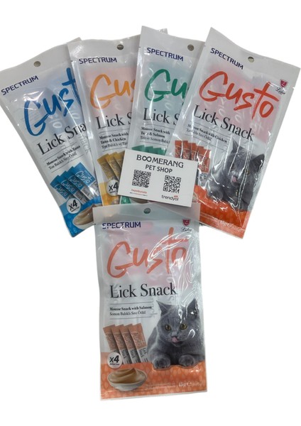 Gusto Lick Snack Kedi Ödül Maması Tamamlayıcı Mama Kedi Pudingi 4X15GR x 5 Paket Karışık