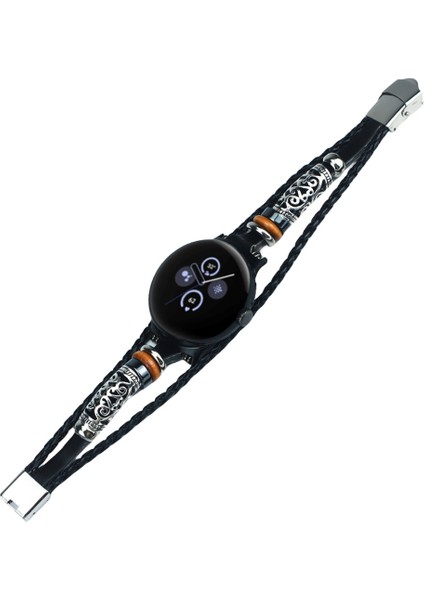 Google Pixel Watch / Pixel Watch 2 Etnik Örgülü Deri Saat Kayış Boncuk Bilek Bandı (Yurt Dışından)
