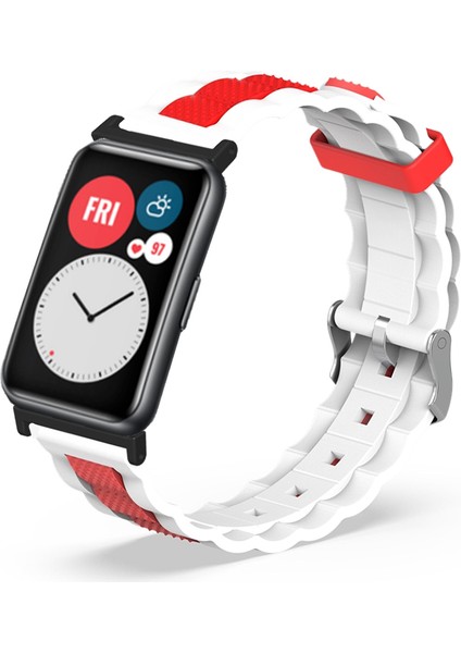 Huawei Watch Fit / Watch Fit Özel Edition Watch Band Çift Renk Dalga Tasarımı Silikon Kayış (Yurt Dışından)