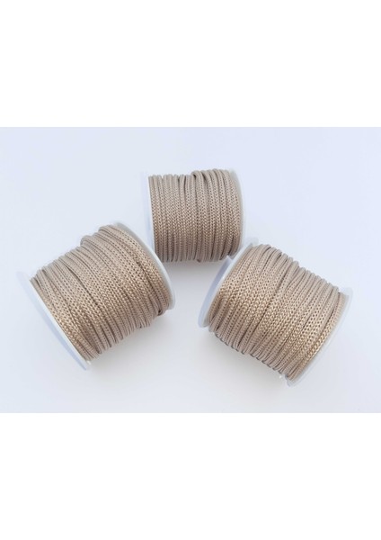 Bej Renkte 3 mm Polyester Makrome , Ayakkabı Bağı, Bileklik Ipi (50 Mt)