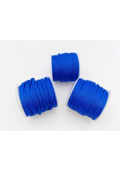 Saks Mavisi Renkte 3 mm Polyester Makrome , Ayakkabı Bağı, Bileklik Ipi (50 Mt)