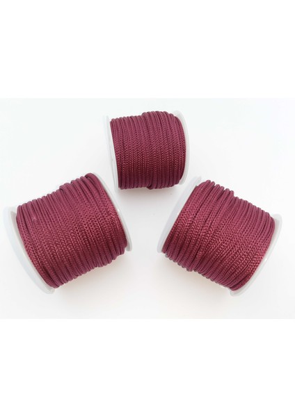 Bordo Renkte 3 mm Polyester Makrome , Ayakkabı Bağı, Bileklik Ipi (50 Mt)