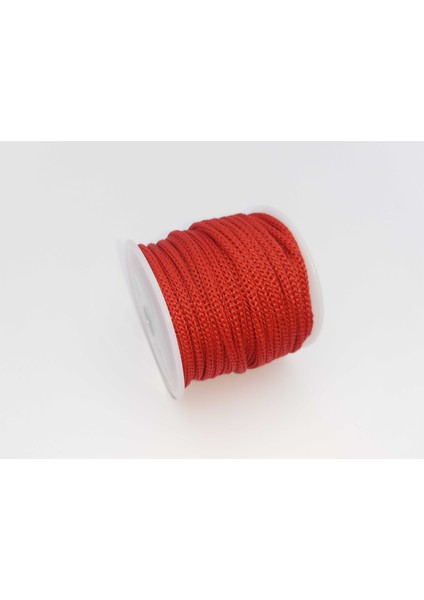 Kırmızı Renkte 3 mm Polyester Makrome , Ayakkabı Bağı, Bileklik Ipi (50 Mt)