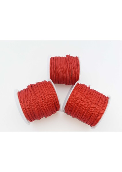 Kırmızı Renkte 3 mm Polyester Makrome , Ayakkabı Bağı, Bileklik Ipi (50 Mt)
