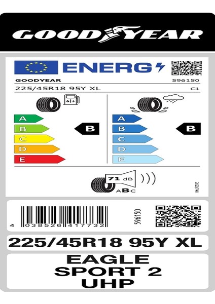 225/45 R18 95Y Eagle Sport 2 Uhp Xl Fp Oto Yaz Lastiği (Üretim Yılı: 2023) fiyatları