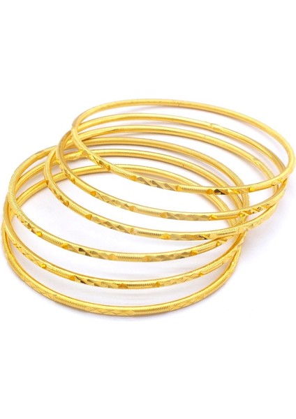 22 Ayar Altın Kaplama Çelik Desenli Ajda Bilezik - 6 Adet