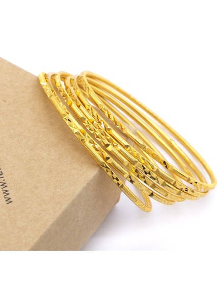 22 Ayar Altın Kaplama Çelik Desenli Ajda Bilezik - 6 Adet modelleri
