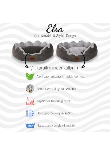 Elsa, Çift Taraflı Minderli, Ultra Yumuşak, Kaydırmaz Tabanlı, Yıkanabilir, Kedi ve Köpek Yatağı fiyatları