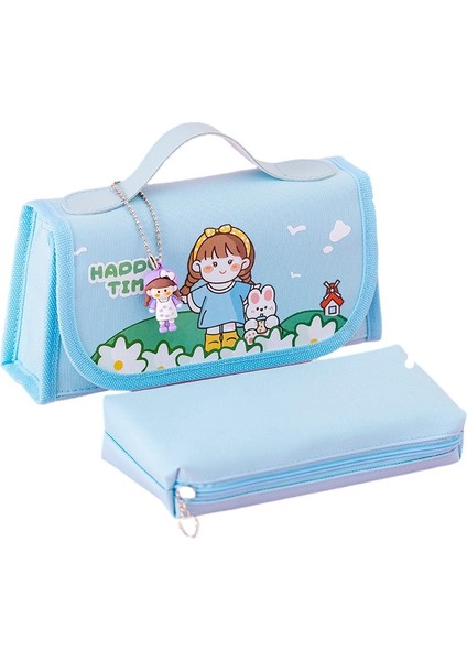 Sevimli Girly Karikatür Büyük Kapasiteli Taşınabilir Çift Kalem Çantası (Yurt Dışından)