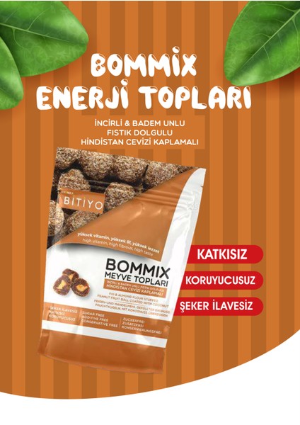 Anında Bitiyo Bommix Incirli & Hindistan Cevizi Kaplamalı Badem Unlu Meyve Topları 100 gr Şeker Ilavesiz Katkısız