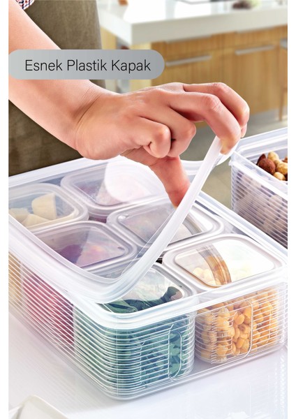 7 Parça Sızdırmaz Buzdolabı Içi Düzenleyici Saklama Kabı Piknik Seti- Şeffaf