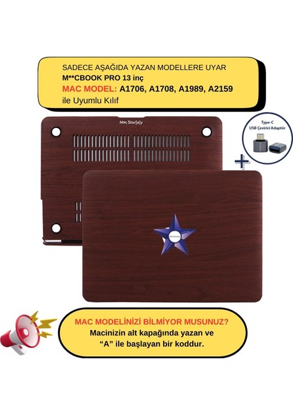Macbook Pro Kılıf 13inç A1706 A1708 A1989 A2159 ile Uyumlu 2016/2019 Wood01