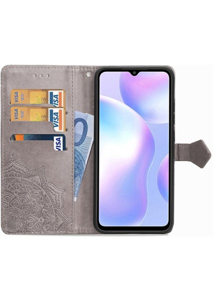 BDT Market Redmi 9A Darbeye Deri Kılıf Zarif Desen Basit Flip Case (Yurt Dışından)