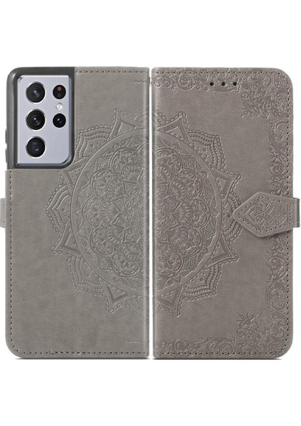 Samsung S21 Ultra Flip Kapak Için Kılıf Zarif Desen Deri Kılıf (Yurt Dışından)